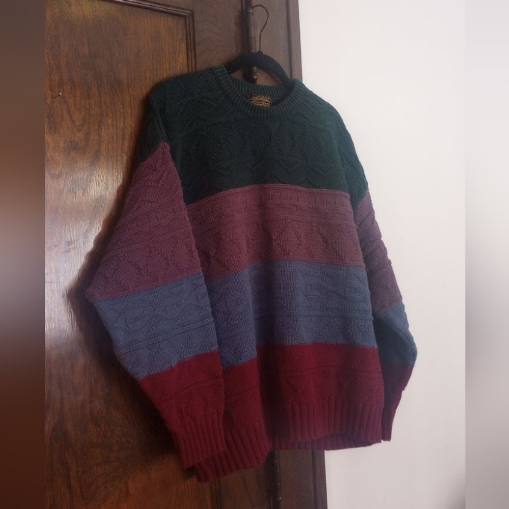 Eddie Bauer 100% Cotton Crewneck Sweater Striped Color Block